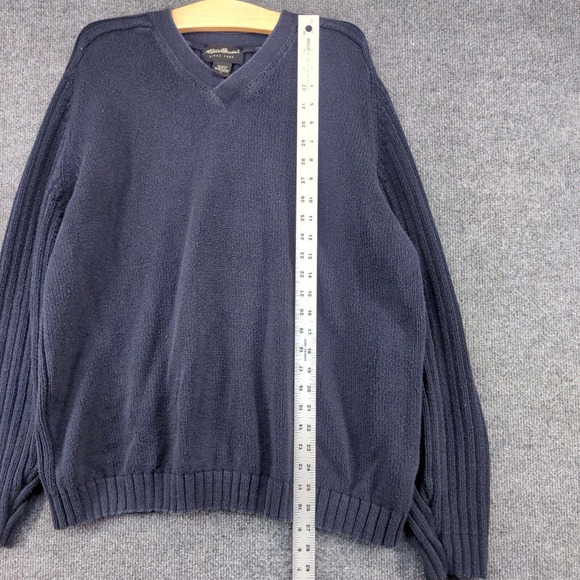 Eddie Bauer Men's Pullover Sweater Blue Large V-Neck 100% Cotton Vintage Made UK - Picture 9 of 11
